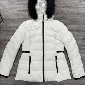 Guess White Puffer Jacket with Black Details